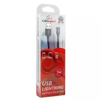 Кабель USB2.0(Am)-Lightning, Cablexpert , 3m, черный, блистер (CC-S-APUSB01Bk-3M)