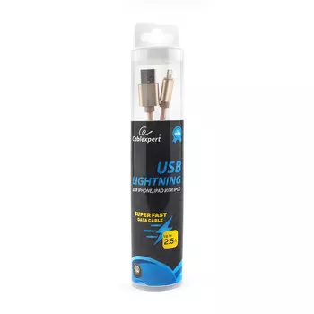 Кабель USB2.0(Am)-Lightning, Cablexpert , 3m, золотистый, серия Ultra, блистер (CC-U-APUSB01Gd-3M)