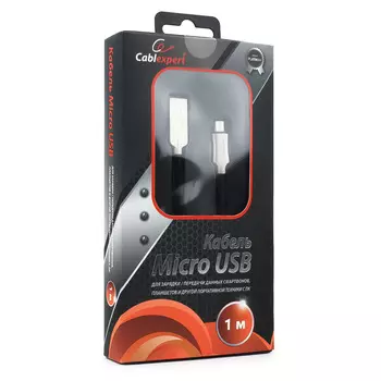 Кабель USB2.0(Am)-micro(BM), Cablexpert, 1m, черный, серия Platinum (CC-P-mUSB02Bk-1M)