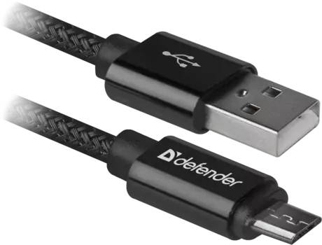 Кабель USB2.0(Am)-microUSB, Defender, 1m, черный (87802)