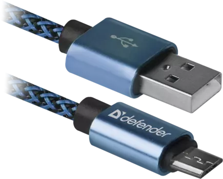Кабель USB2.0(Am)-microUSB, Defender, 1m, синий (87805)