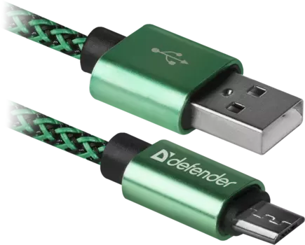 Кабель USB2.0(Am)-microUSB, Defender, 1m, зеленый (87804)