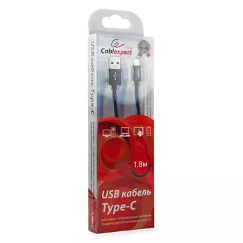 Кабель USB2.0(Am)-Type-C, Cablexpert, блистер, 1.8м, черный (CC-S-USBC01Bk-1.8M)
