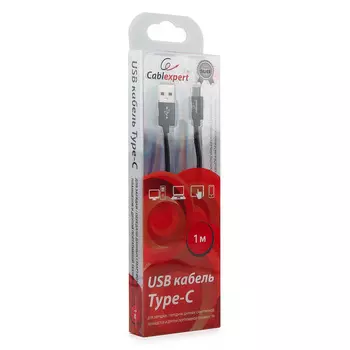 Кабель USB2.0(Am)-Type-C, Cablexpert, блистер, 1м, черный (CC-S-USBC01Bk-1M)