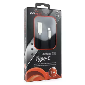 Кабель USB2.0(Am)-Type-C, Cablexpert, серия Platinum, 1м, черный (CC-P-USBC02Bk-1M)