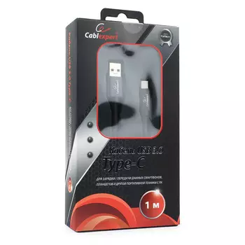 Кабель USB2.0(Am)-Type-C, Cablexpert, серия Platinum, блистер, 1м, черный (CC-P-USBC03Bk-1M)