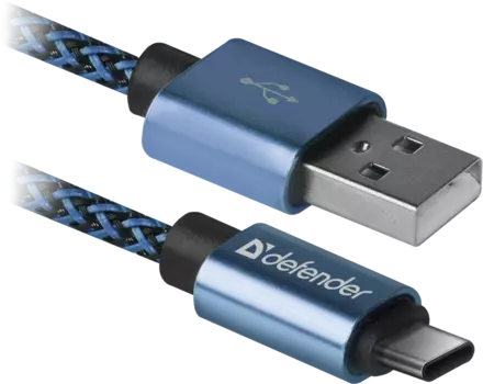 Кабель USB2.0(Am)-Type-C, Defender, 1м, синий (87817)