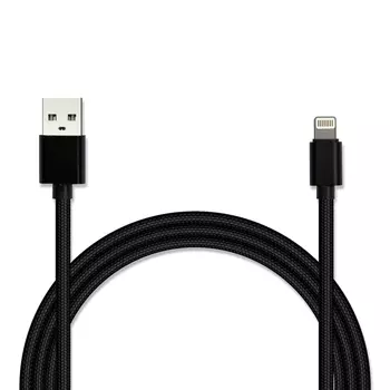 Кабель USB2.0-Lightning, Jet.A, 1m, чёрный, в оплётке, 8pin, 2A (JA-DC44)