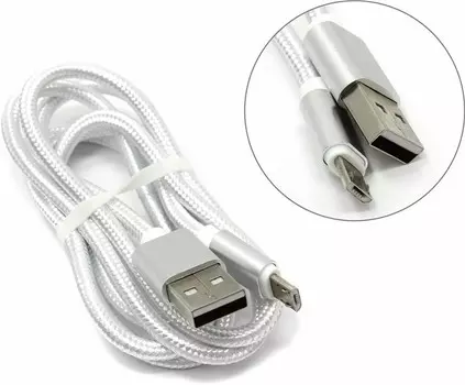 Кабель USB2.0-microUSB , Jet.A, 1m, белый, в оплётке (JA-DC21)