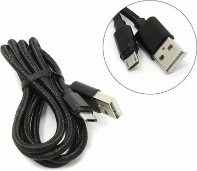 Кабель USB2.0-MicroUSB, Jet.A, 1m, черный, в оплётке (JA-DC21)