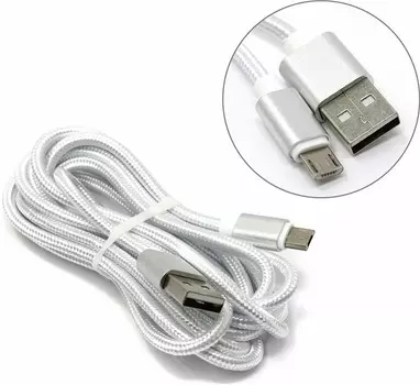 Кабель USB2.0-microUSB , Jet.A, 2m, белый, в оплётке (JA-DC22)
