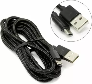 Кабель USB2.0-microUSB , Jet.A, 2m, черный, в оплётке (JA-DC22)