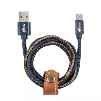 Кабель USB2.0-microUSB , Ritmix, 1m, синий, оплетка из джинсовой ткани (RCC-417)