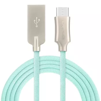 Кабель USB2.0-USB Type-C, Crown, круглый, в тканевой оплетке, коннекторы алюминий, 2А, 1м, голубой (CMCU-3132C)