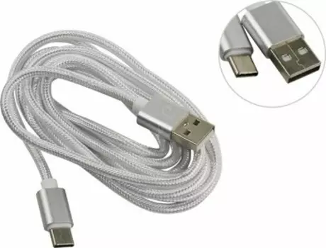 Кабель USB2.0-USBType-C, Jet.A, в оплётке, 2м, белый (JA-DC32)