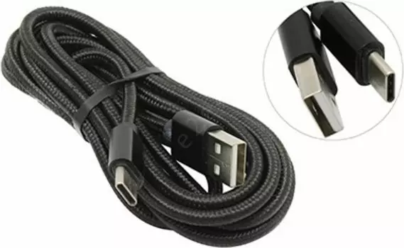 Кабель USB2.0-USBType-C, Jet.A, в оплётке, 2м, черный (JA-DC32)