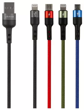 Кабель USB-2xLightning 8-pin+USB Type-C+Micro USB, 1.2м, черный USAMS U28 (SJ317USB01)