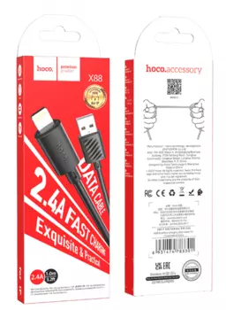 Кабель USB-Lightning 8-pin, 2.4A, 1 м, черный HOCO X88 (6931474783301)