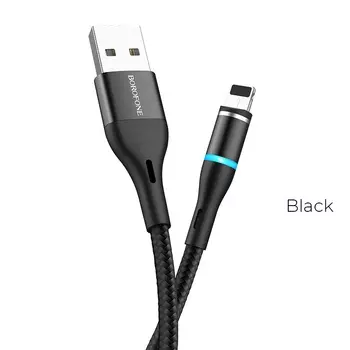 Кабель USB-Lightning 8-pin, 2.4A, 1м, черный Borofone Skill Magnetic BU16 (20795)