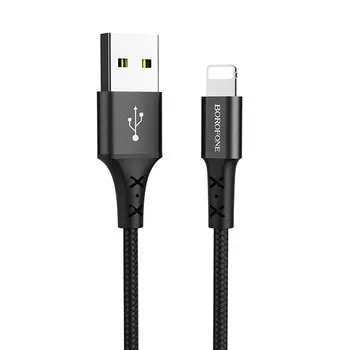 Кабель USB-Lightning 8-pin, 2A, 1м, черный Borofone Enjoy BX20