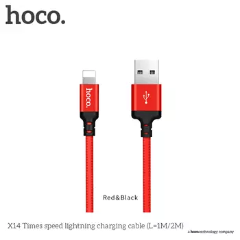 Кабель USB-Lightning 8-pin, 2A, 2м, черный/красный HOCO (6957531062899)