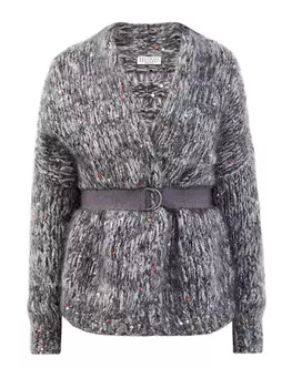 Кардиган Dazzling Tweed из пряжи ручной вязки с ремнем и мерцающими пайетками