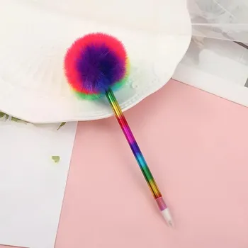 Шариковая ручка Pompon Kawaii Письменная ручка Fluffy Ball Pen Plush Pen Шариковая ручка цвета радуги для офиса, школы, канцелярские принадлежности