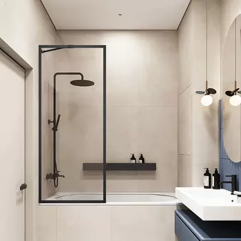 Шторка для ванны Veconi Palau 90х150 см PL85B-90-01-C7 универсальная, профиль черный