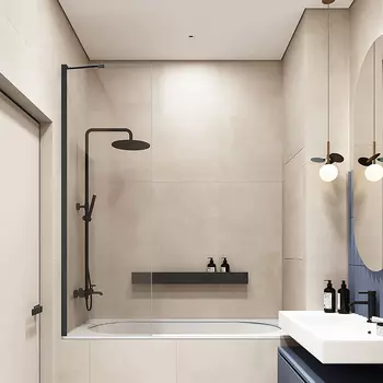 Шторка для ванны Veconi Palau 90х150 см PL84B-90-01-C7 универсальная, профиль черный