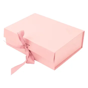 Gift Boxes Folding Pure Color Reusable Gift Wrap Boxes with Ribbon for Storing Jewelry Candies белый