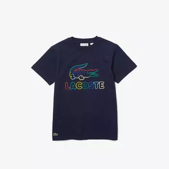 Детская хлопковая футболка Lacoste с круглым вырезом