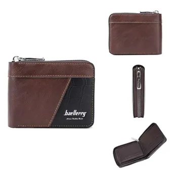 Мужские кошельки Baellerry на молнии с RFID-защитой, винтажный дизайн, сумки для денег, кошелек из искусственной кожи 11.5*8.6*2.2cm чёрный