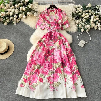 Серия «Цветы» 2024, ранняя весна, новый высококачественный костюм с воротником на груди, облегающее длинное темпераментное платье, торжественное платье для женщин S белый