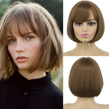 MERISIHAIR Синтетический короткий прямой боб розовый парик с челкой для женщин Ombre Черный, Красный Блондинка Розовый Натуральный короткий парик China