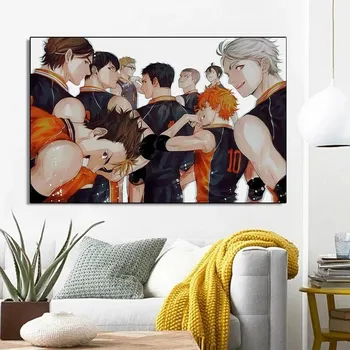 Рамка из цельного дерева, аниме Haikyuu, постеры, волейбольный мальчик, холст, картины, японские мультяшные фигурки, настенные художественные картины для гостиной 15*20cm(with frame)