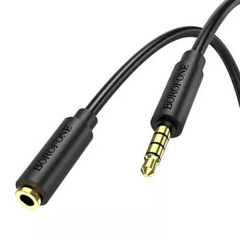 Кабель Jack 3.5mm(M)-Jack 3.5mm(F), экранированный, 2 м, черный Borofone BL12 (6974443383140)