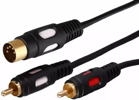 Кабель DIN-5/180°(m)-2xRCA(M), экранированный, 1.5м, черный REXANT (17-2512)