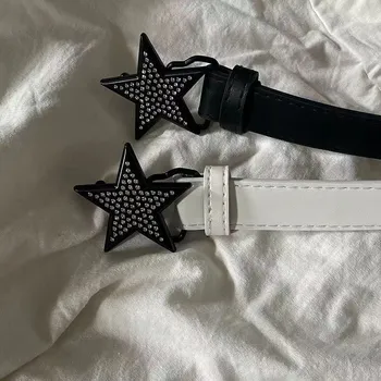 Ремень Kawaii Star со стразами, женский джинсовый ремень с пряжкой, винтажный ремень 2000-х годов, гранж, инди, эстетический Y2k, аксессуары, корейская мода 1 Pcs белый