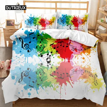 Комплект постельного белья Music Series Rainbow Music Notes Tie Dye, комплект постельного белья Music Party Double Queen King Size, полиэстеровое одеяло EU single(135x200cm)