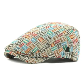 Spring Autumn Hat Women s Retro Plaid Beret Color Block British Peaked Cap розовый