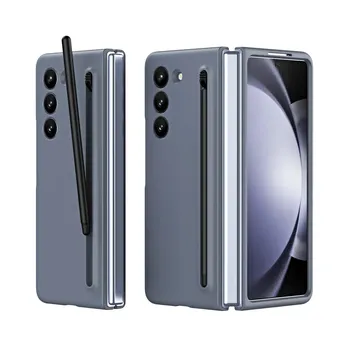 Для Samsung Galaxy Z Fold 5 4 3 5G приятный для кожи цветной сенсорный чехол с S Pen складной противоударный защитный чехол для Z Fold5 For Galaxy Z Fold 3 чёрный