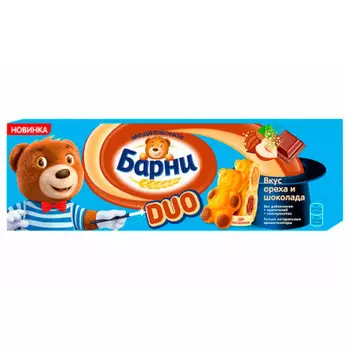 Пирожное Медвежонок Барни 150г с шоколадной начинкой и начинкой со вкусом ореха МДЛЗ