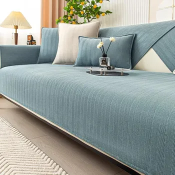 Простая подушка для дивана Four Seasons Universal Wabi-sabi Wind Green Chenille Sofa Cover Нескользящая однотонная подушка для сиденья 90X70cm 35X28in