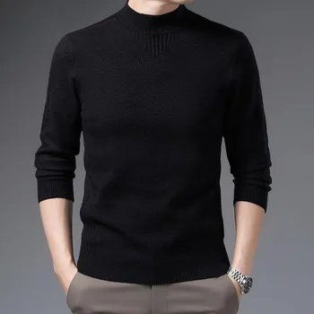 Men s New Autumn and Winter Half Turtleneck Solid Color Fashion Casual Knitted Bottoming Shirt Sweater Men s Clothing M