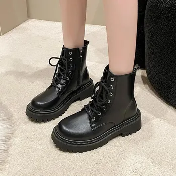 Fashion Ankle Square Heel Modern Boots Spring/autumn Lace-up Women s Shoes on Sale 2024 Fashion Round Toe Mid Heel Women s Boots 35 бежевый
