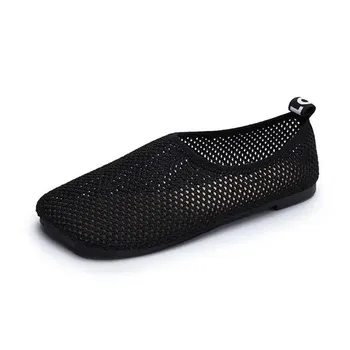 Мода 2024 Новые женские летние туфли на плоской подошве Slip on Модные туфли на плоской подошве Новые модные туфли на плоской подошве из нескользящей черной сетчатой ткани 35-40 35 бежевый