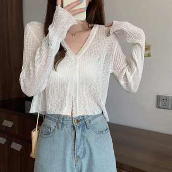 GMXIA Кардиган Sun Knit Женский Летний Кружевной Вырез с Небольшой Накидкой Тонкое Пальто Женское One size