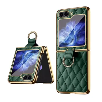 Для Samsung Galaxy Z Flip 6 5 4 ZFlip6 чехол Роскошный ромбовидный кожаный держатель с закаленным стеклом Складной противоударный жесткий чехол for Z Flip 4