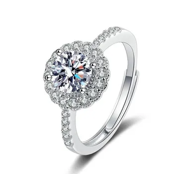 Кольца Bague Ringen из стерлингового серебра S925, 1 карат, обручальное кольцо с муассанитом, VVS D, цвет, созданные в лаборатории ювелирные изделия с бриллиантами, регулируемый размер 1ct adjustable темно-зеленого