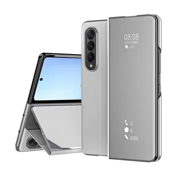 Умный флип-чехол для Samsung Galaxy Z Fold 4 3 5g с зеркальным покрытием, подставка из искусственной кожи, противоударный чехол для телефона Funda Z Fold 2 4 5g For Galaxy Z Fold 2 чёрный